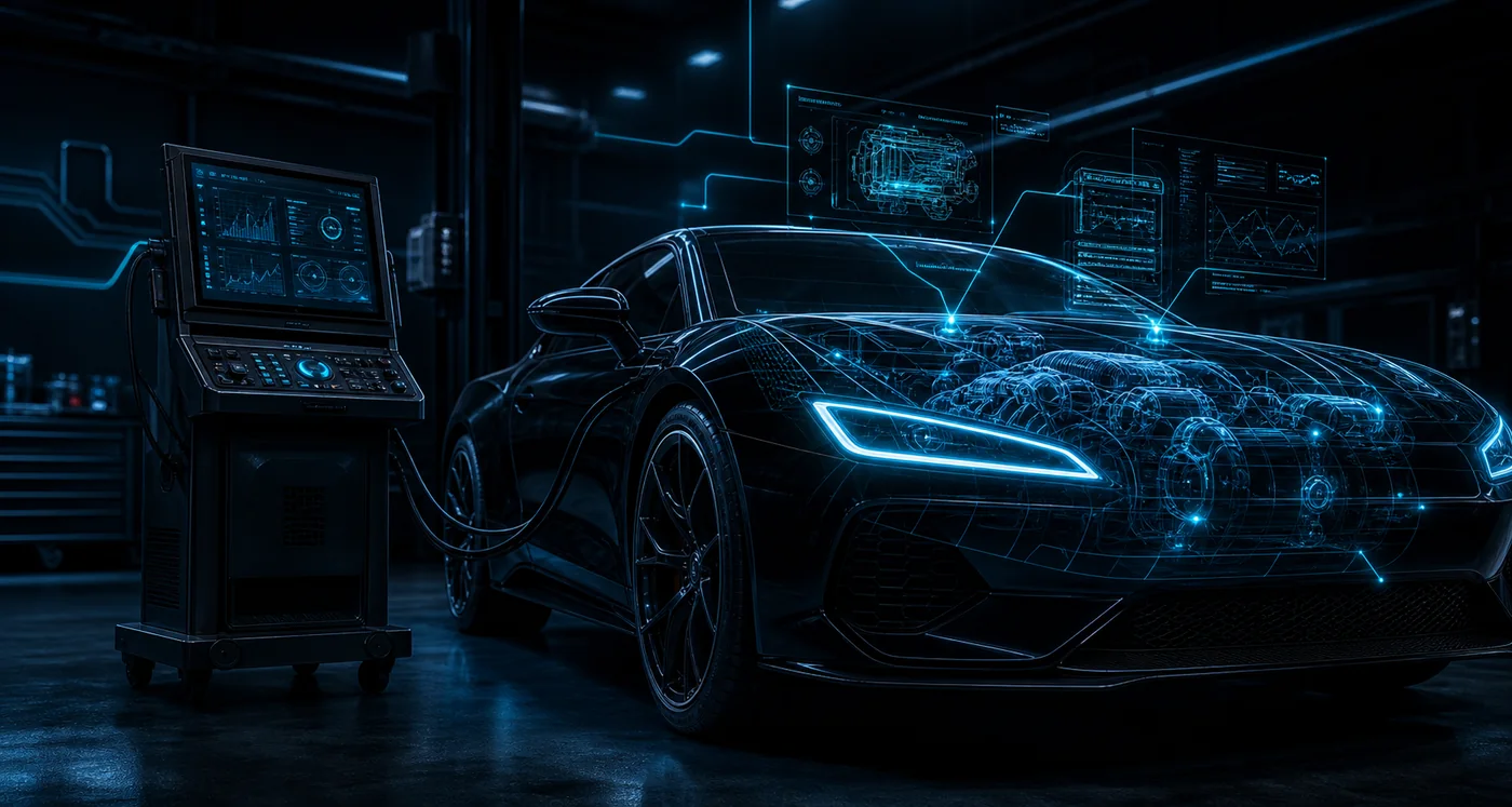 Diagnostico automotivo com paineis digitais neon