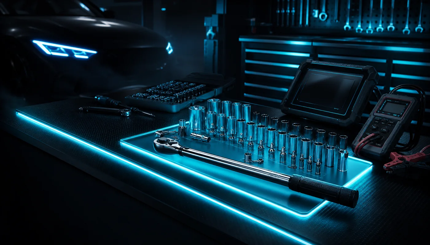Ferramentas automotivas iluminadas por neon